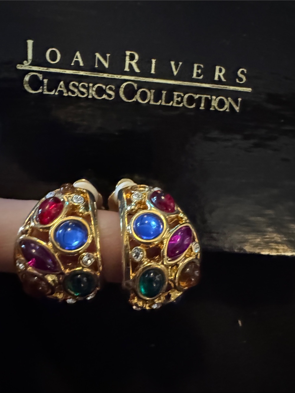 Rare mid century Joan Rivers Gold-Tone Multicolor Cabochon Clip-On Earrings